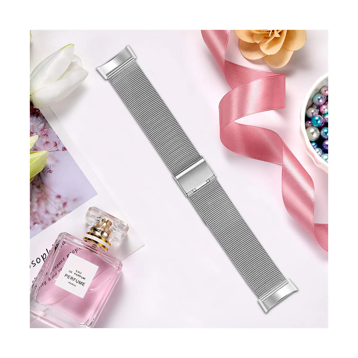 Klokkebånd i rustfritt stål for Fitbit Charge 5 Charge 6 Sølv