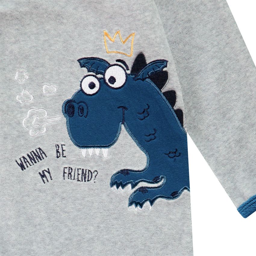 Dors-bien en velours broderie dragon pour bébé garçon - Gris chiné