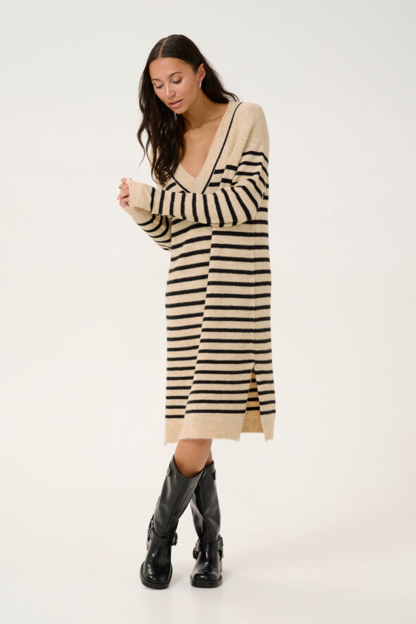 Kaffe KAjuno Knit Dress Feather gray mel/ black stripe
