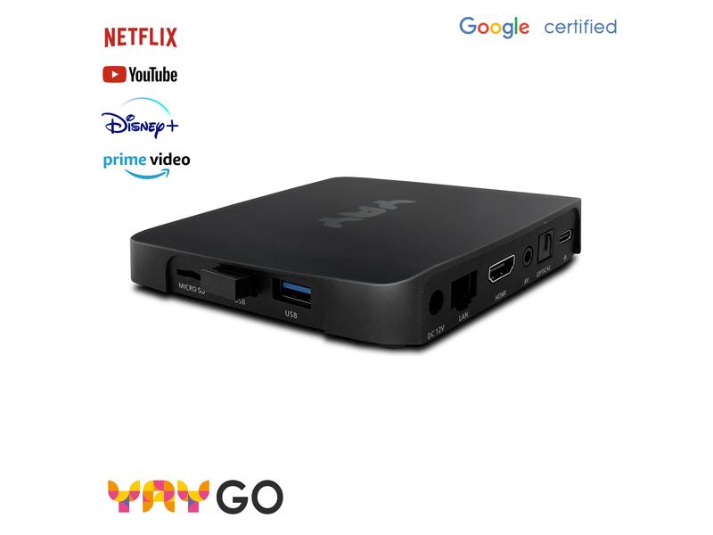 VU  YAY GO High End Android TV Streaming Box – Chromecast integriert