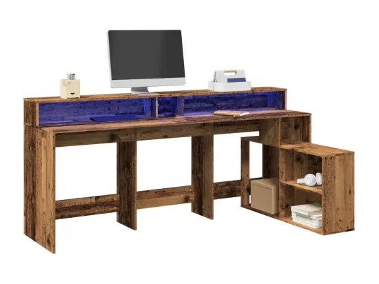 Bureau avec lumières LED vieux bois bois d'ingénierie