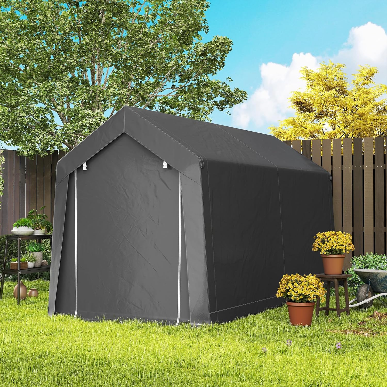 Outsunny Garagenzelt für Fahrräder, wasserdicht Zeltgarage mit Tür, Anti-Staub-Fahrradabdeckung Gerätezelt Foliengerätehaus für Außenbereich, Garten, 210 x 360 x 235 cm, Dunkelgrau