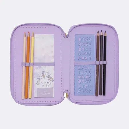 Beckmann 3-fächrige Federmappe mit Inhalt, Unicorn Princess Purple