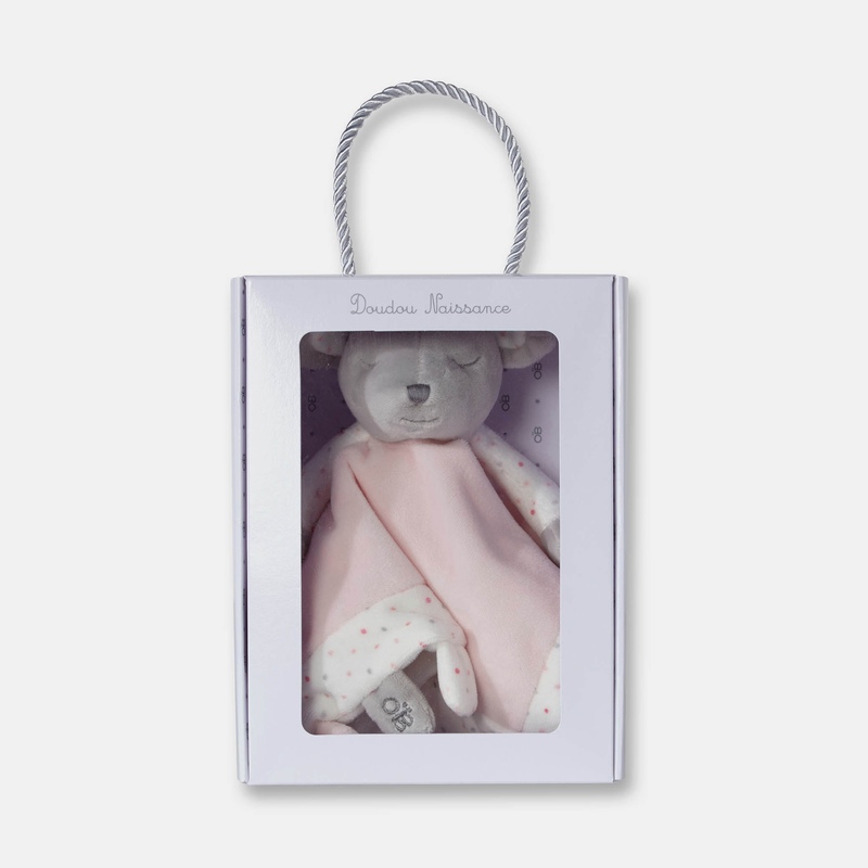 Doudou plat marionnette Souris rose naissance