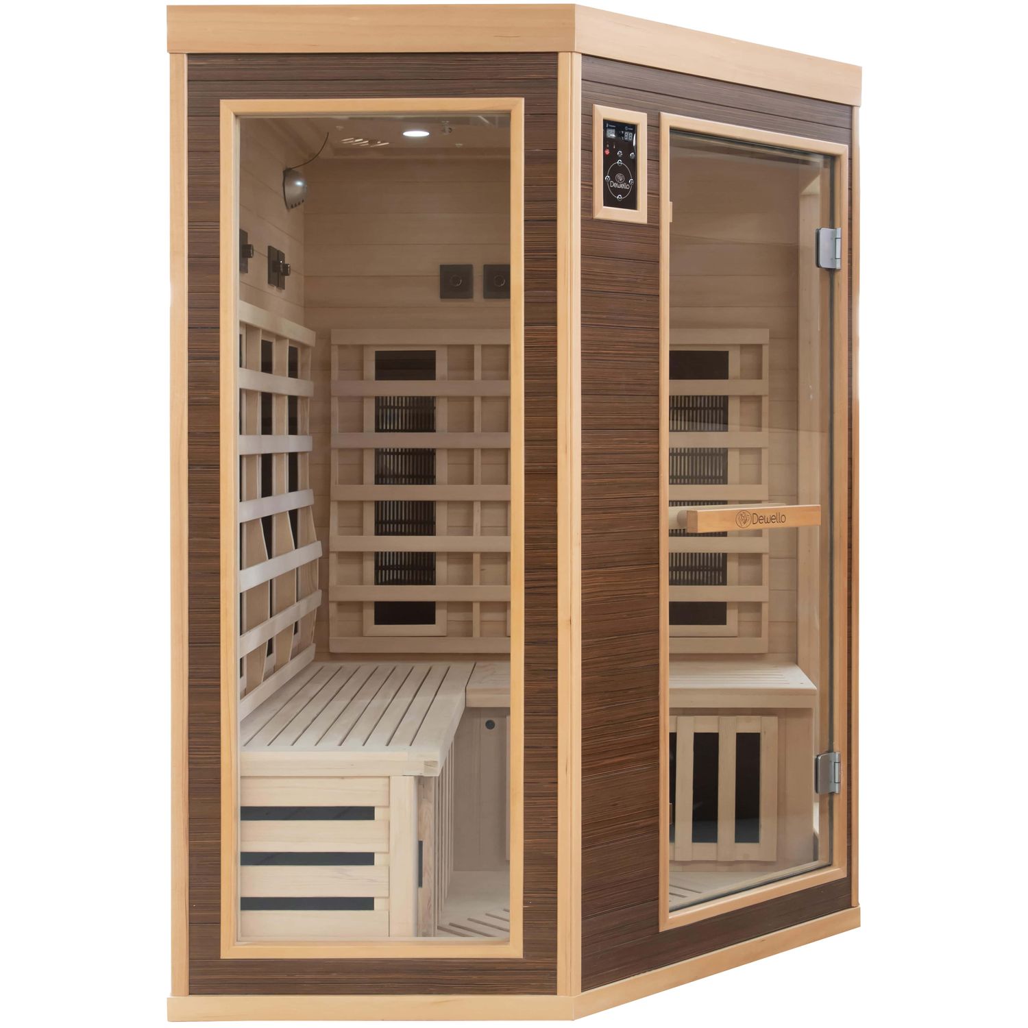 Dewello® Infrarotkabine Infrarotsauna MONTREAL 140cm x 140cm inkl. 6 Vollspektrumstrahler, 3 Karbonstrahler, Farblicht