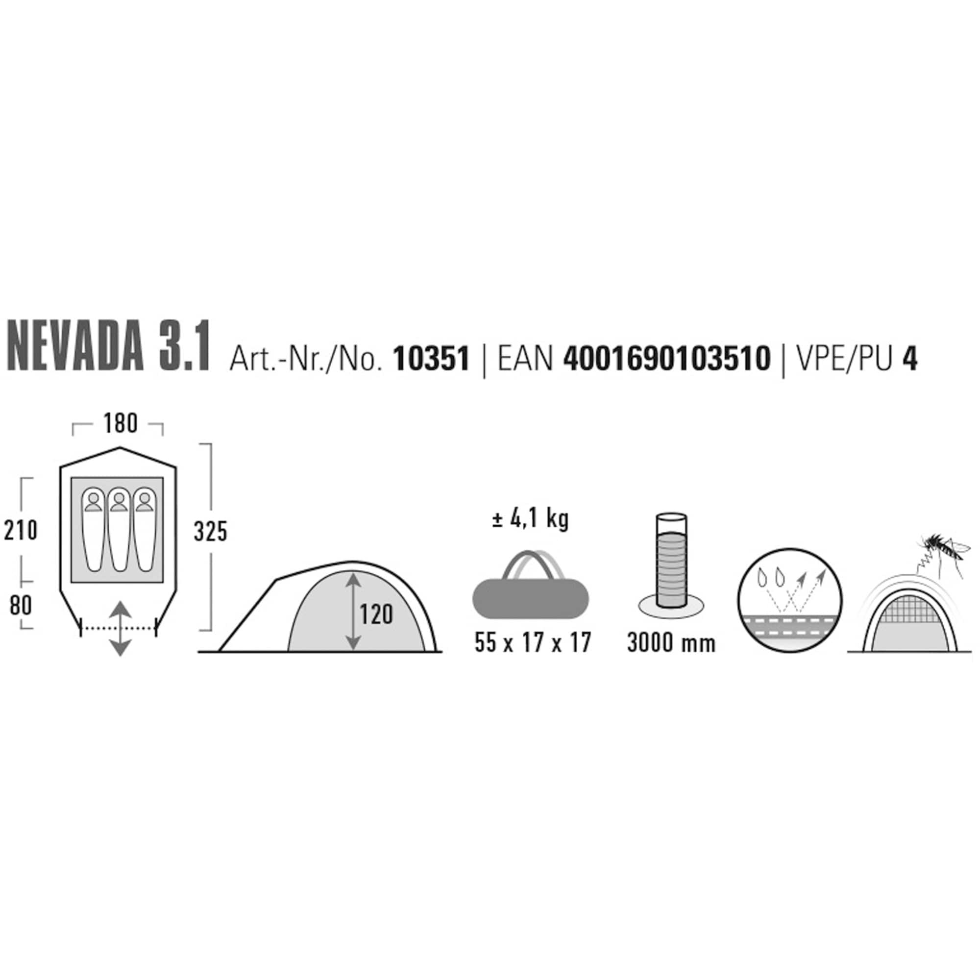 High Peak Zelt Kuppelzelt Nevada 3.1