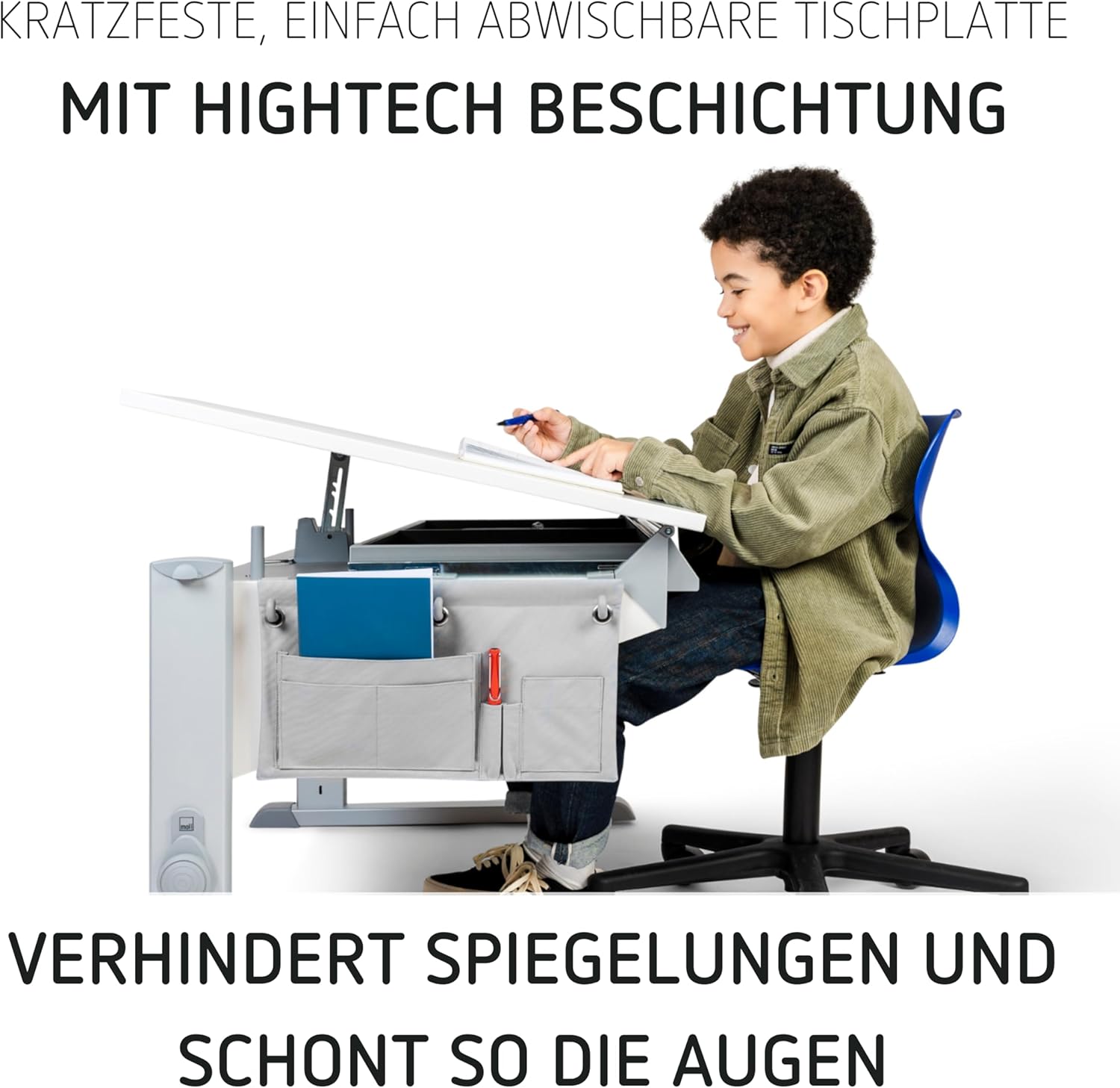 Moll Sprinter CP Kinderschreibtisch höhenverstellbar | mitwachsend, ergonomisch & neigbar für aufrechtes Sitzen | ideal für Schulkinder | Schreibtisch weiß optional mit Schublade | Made in Germany