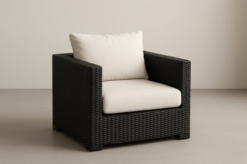 Gartensessel aus Kunststoffrattan mit Polsterung Braun Creme