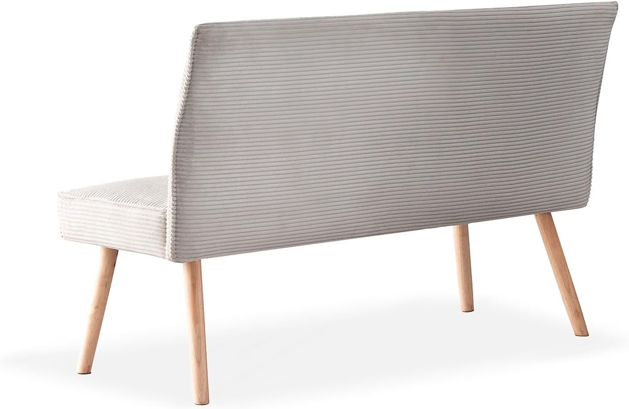 B&D home Sitzbank Paul, Kord Stoff Esszimmerbank 140cm gepolstert Holzbank für Esszimmer, Flur, Garderobe mit Massivholzbeinen, skandinivisch modern Design, Grau, 11309-140-GRAU