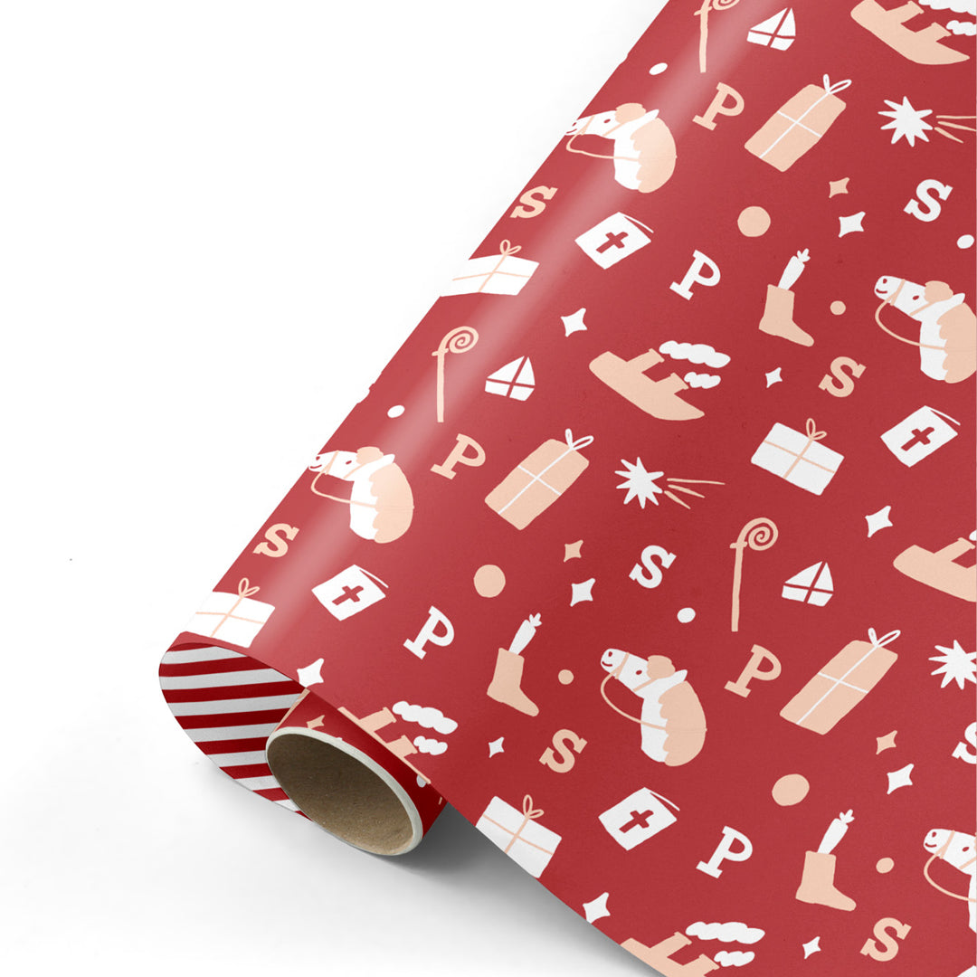 inpakpapier sinterklaas - rood - oudroze - 3 m