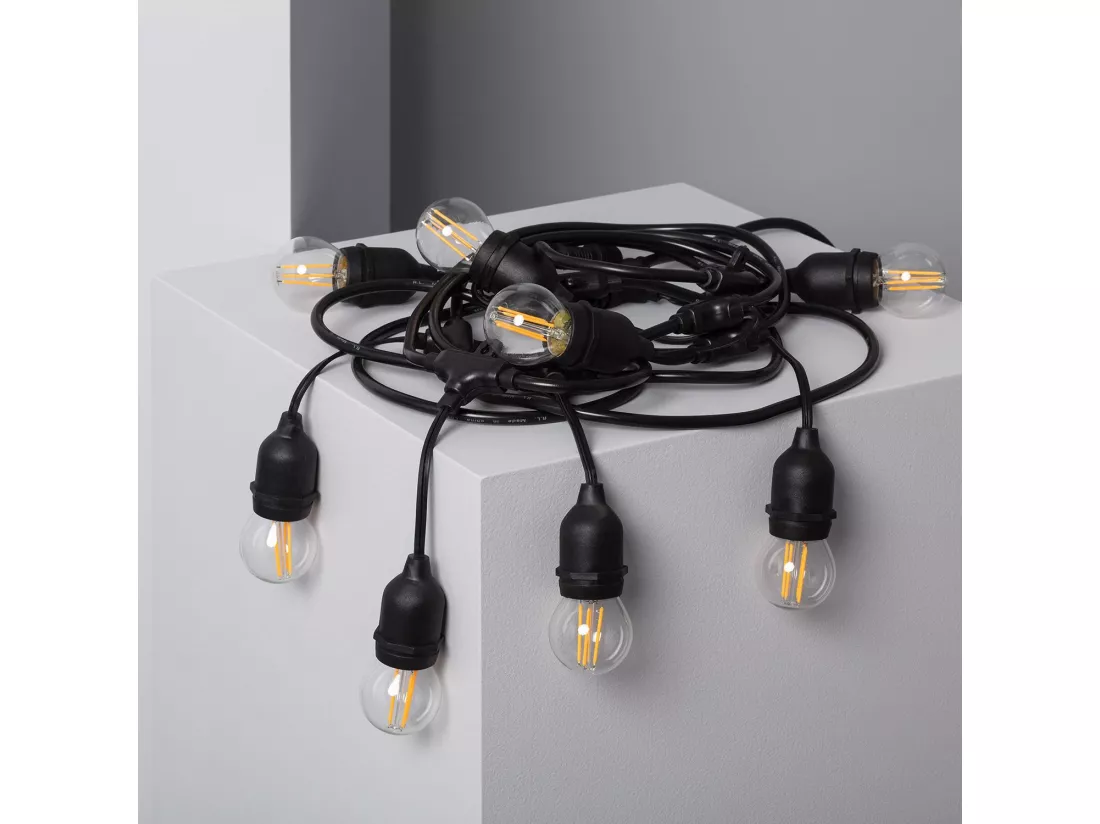 Kit Guirlande Waterproof 5.5m Noire + 8 Ampoules LED E27 Filament 4W 4000K Blanc neutre