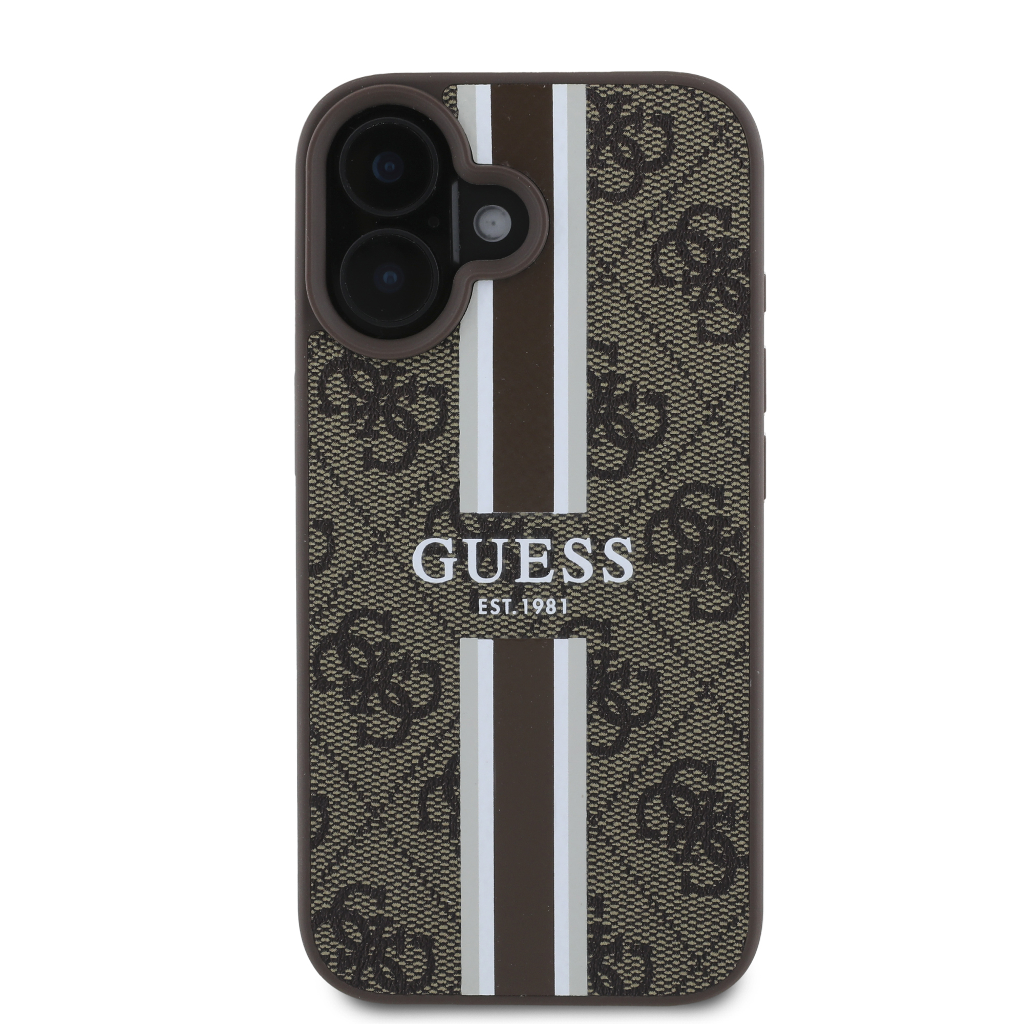 iPhone 16 MagSafe Leder Hardcase Hülle 4G Printed Stripes (GUHMP16SP4RPSW) - Braun
