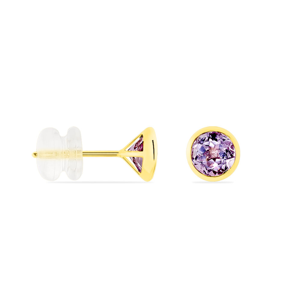 Boucles D'oreilles Puces Parmeclos Or Jaune Amethyste