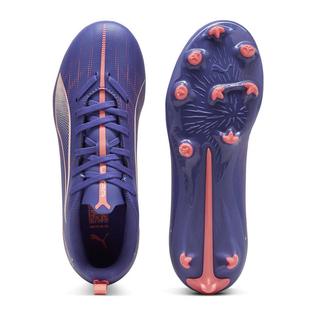 Puma Ultra 5 Playjunior voetbalschoenen kobaltblauw/wit/koraalrood