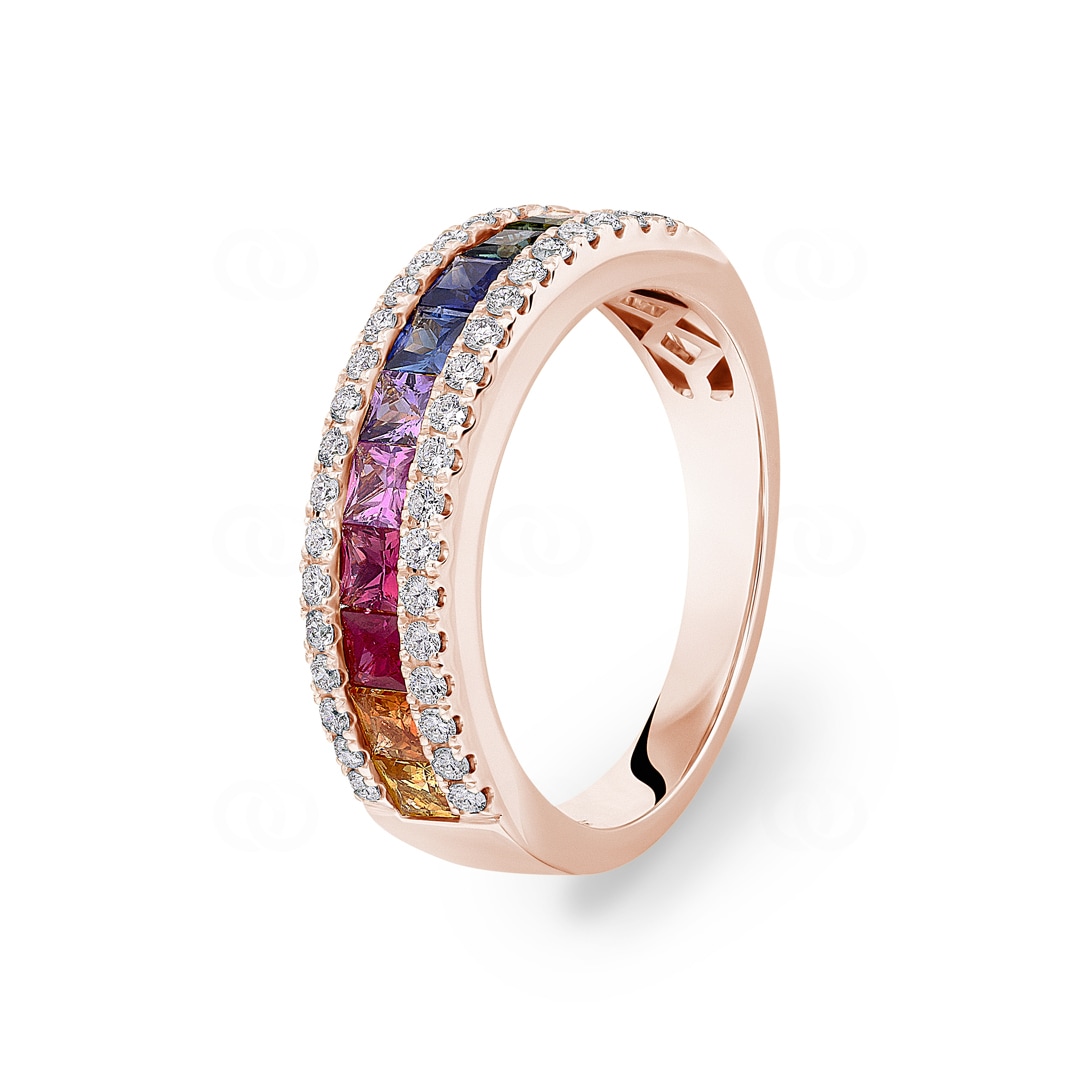 Rainbow Saphirring 750/18 K Roségold mit Diamanten 0.33 ct H/si