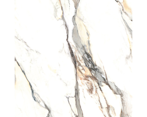 Porseleinen steengoed wand- en vloertegel Calacatta 119,7 x 119,7 x 0,8 cm goud mat gerectificeerd