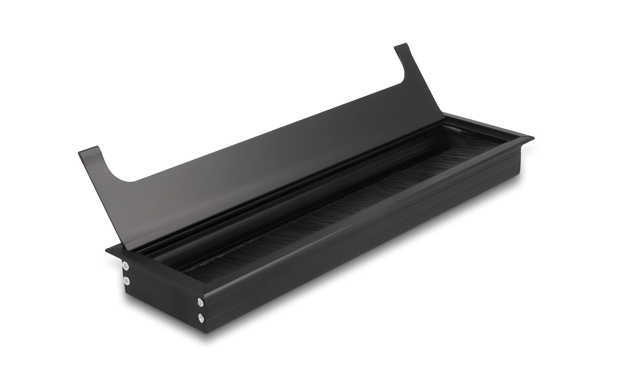 Einbaurahmen für Tisch mit Bürste 300x80x28mm, SchwarzDelock Kabeldurchführung für Tischeinbau mit Bürste 300 x 80 x 28 mm Schwarz