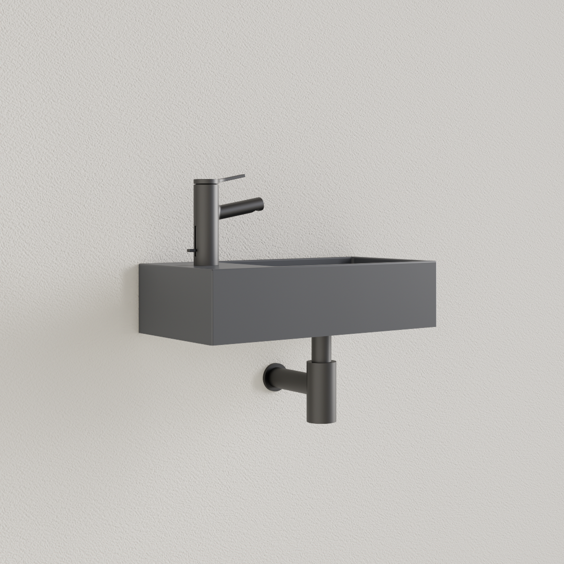 Sanigoods Nano fontein links leigrijs met kraangat 36x18cm