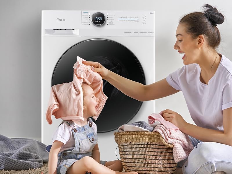 Midea MF200W80WB-14AS Waschmaschine / 8KG / nur 48 cm tief/Energieeffizienzklasse A/Steam Care/Nachlegefunktion / 1400 U/min/Turbo Wash/APP-Steuerung, AquaStop