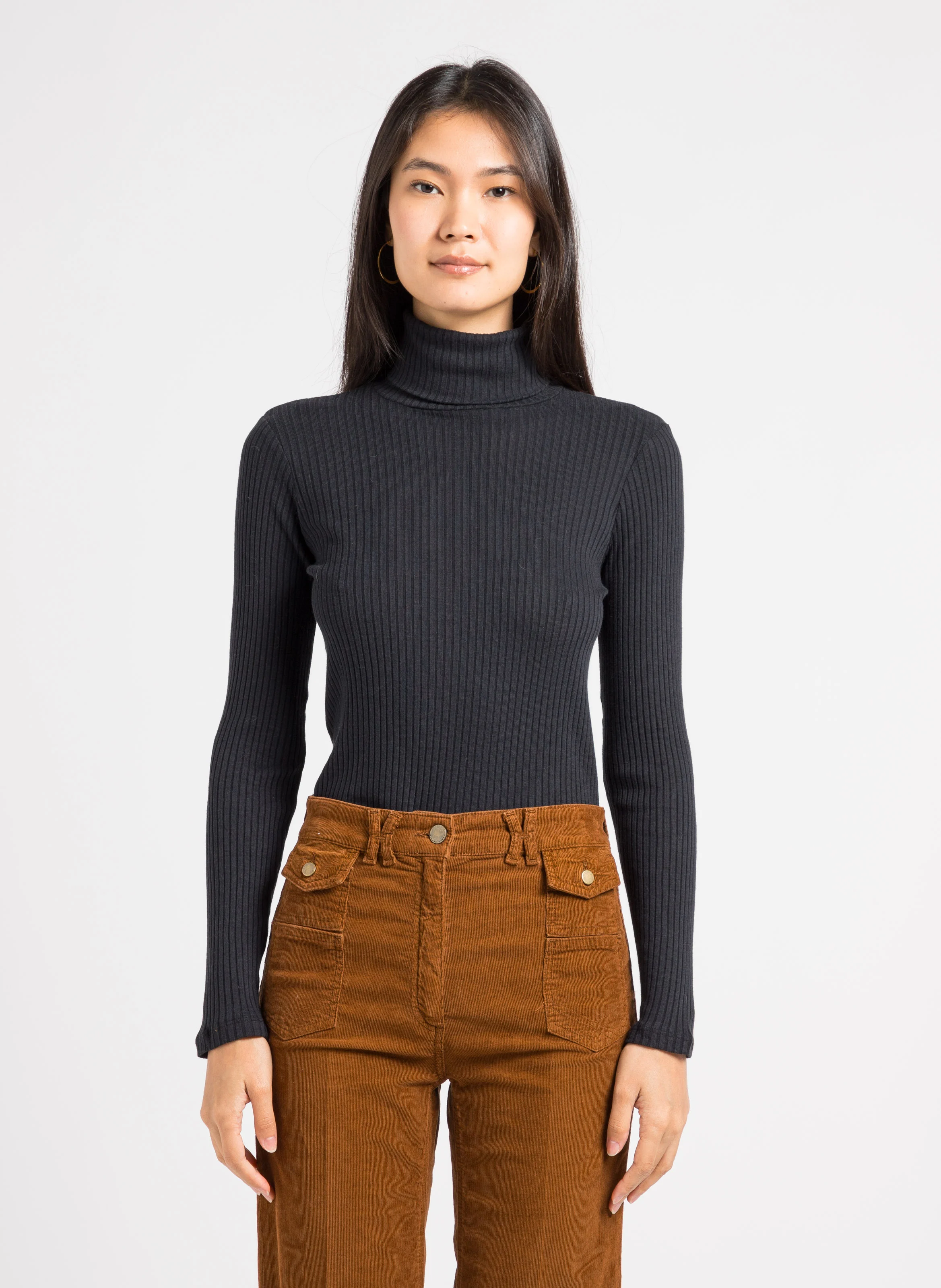Pull col roulé en coton mélangé | Noir