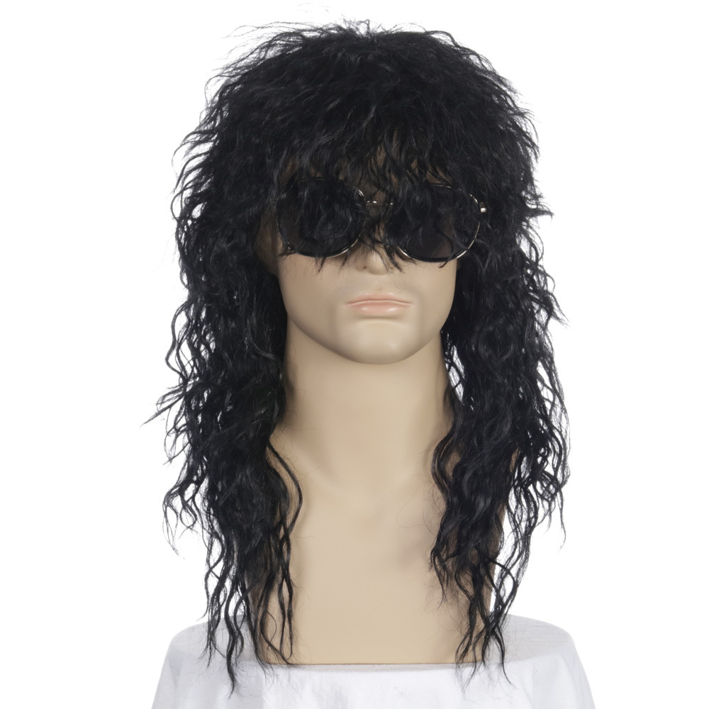 (55cm) Kunsthaar Perücke Pop Rock Fasnacht Kostüm Zubehör Motto Party / Halloween Accessoire - Schwarz