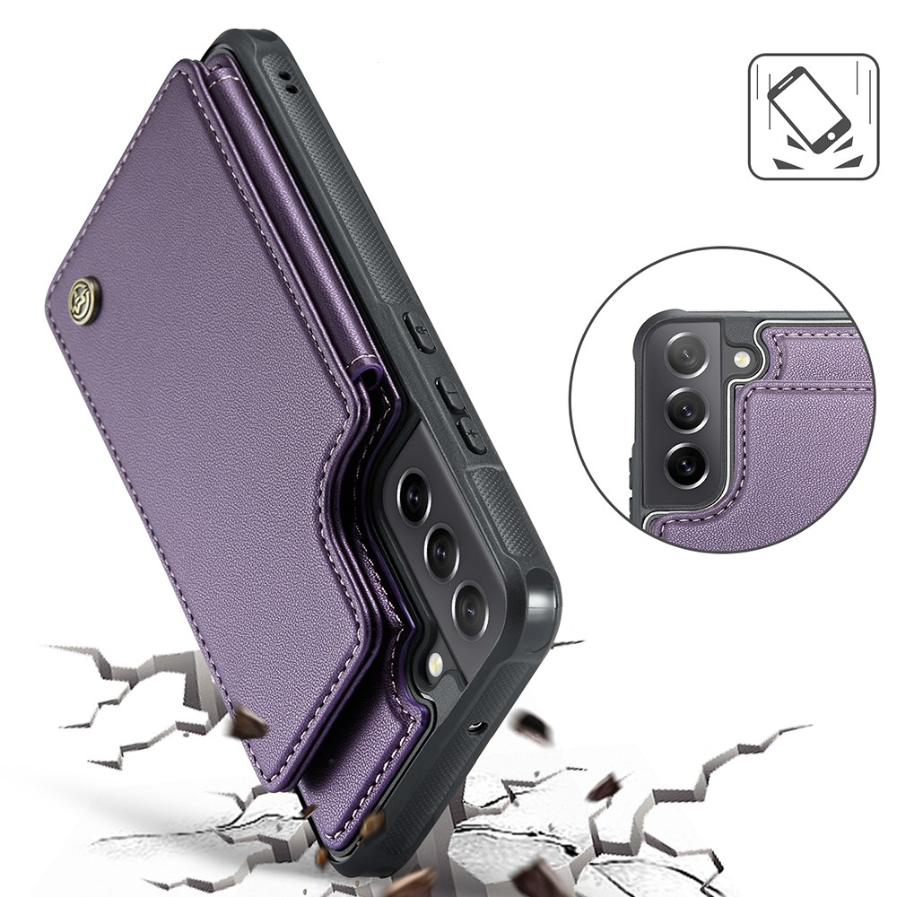 Samsung Galaxy S21 FE 5G Leder Hülle mit Kartenfächern im Litchi Look   Kickstand (RFID Schutz) - Lila