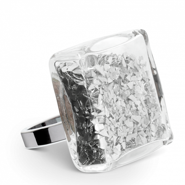 Bague en verre soufflé - Carré Giga Paillettes