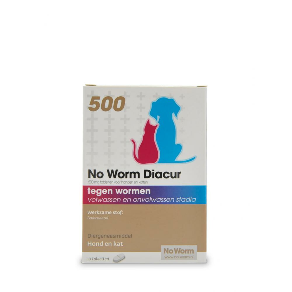 No Worm Diacur 500 Ontworming Hond en Kat10 tabletten