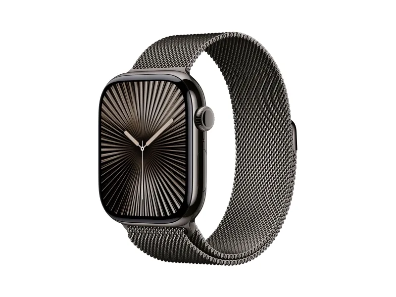 Apple Watch Series 10 (GPS   Cellular) - 46 mm - skifer titanium - smart ur med milanesisk løkke - rustfrit stålnet - skifer - båndstørrelse: M/L - 64 GB - LTE, Wi-Fi 4, UWB, Bluetooth - 4G - 41.7 g