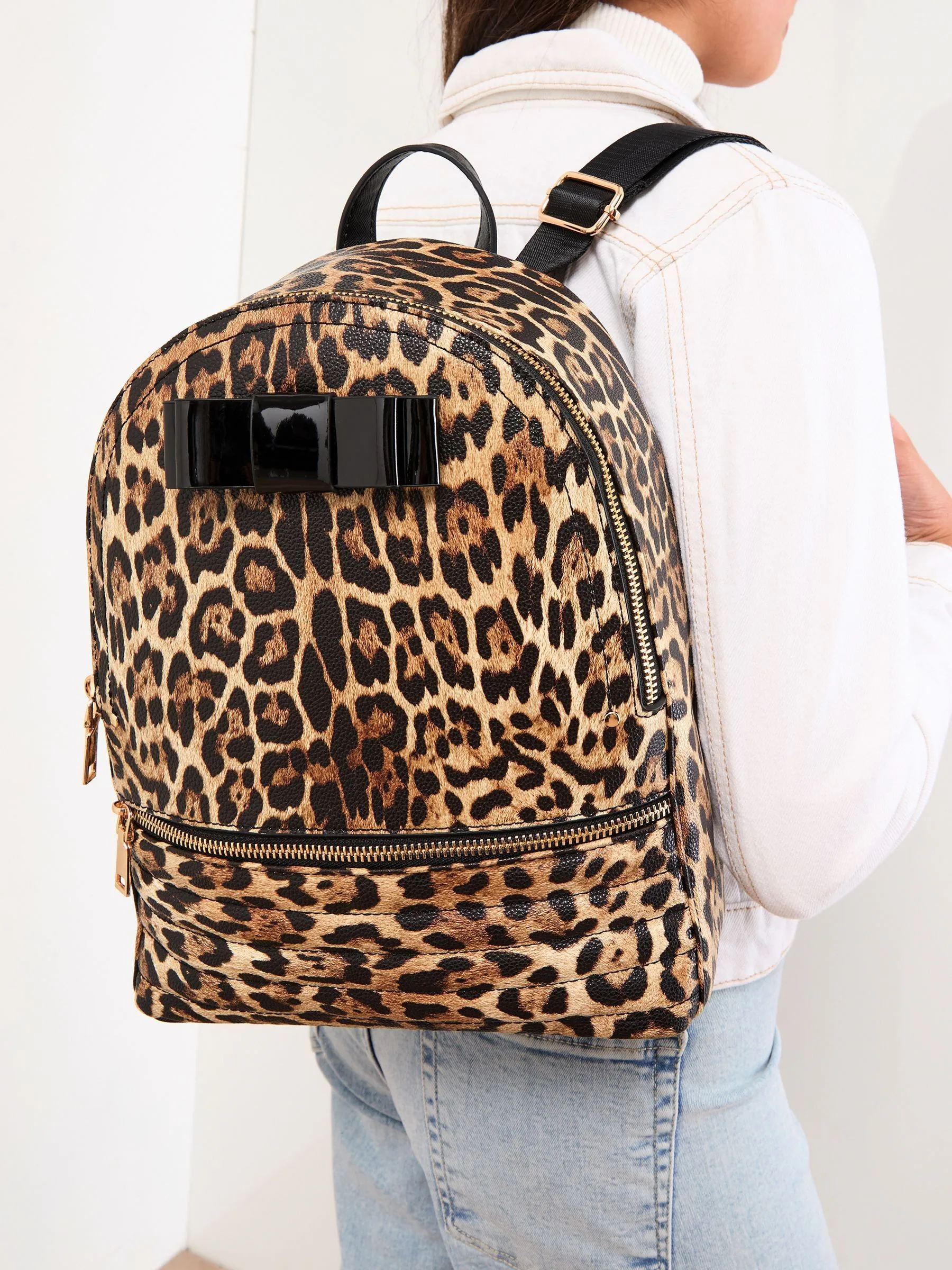 Luipaardprint - Lipsy Bow Detail School Backpack