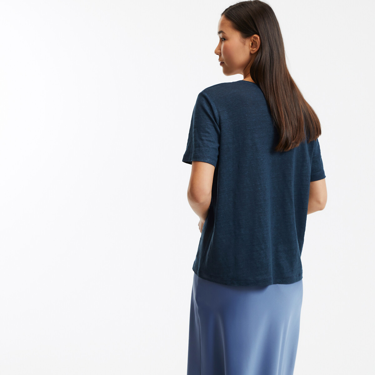 COLEÇÃO LA REDOUTE<br>Camiseta de linho com gola redonda e mangas curtas