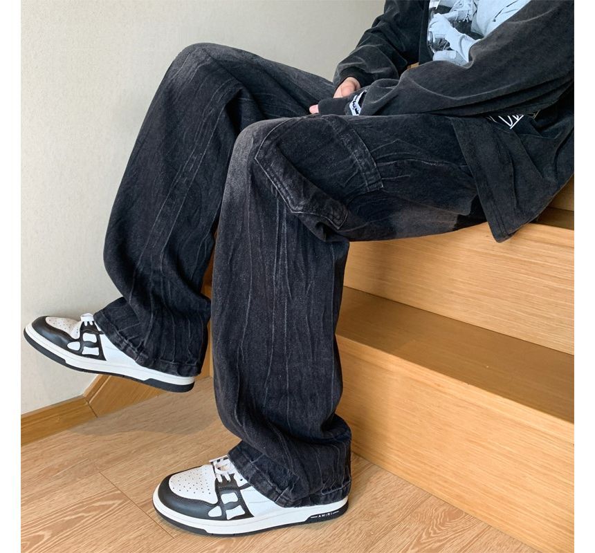 Nyeoseog - Mid Rise Washed Straight Leg Jeans
