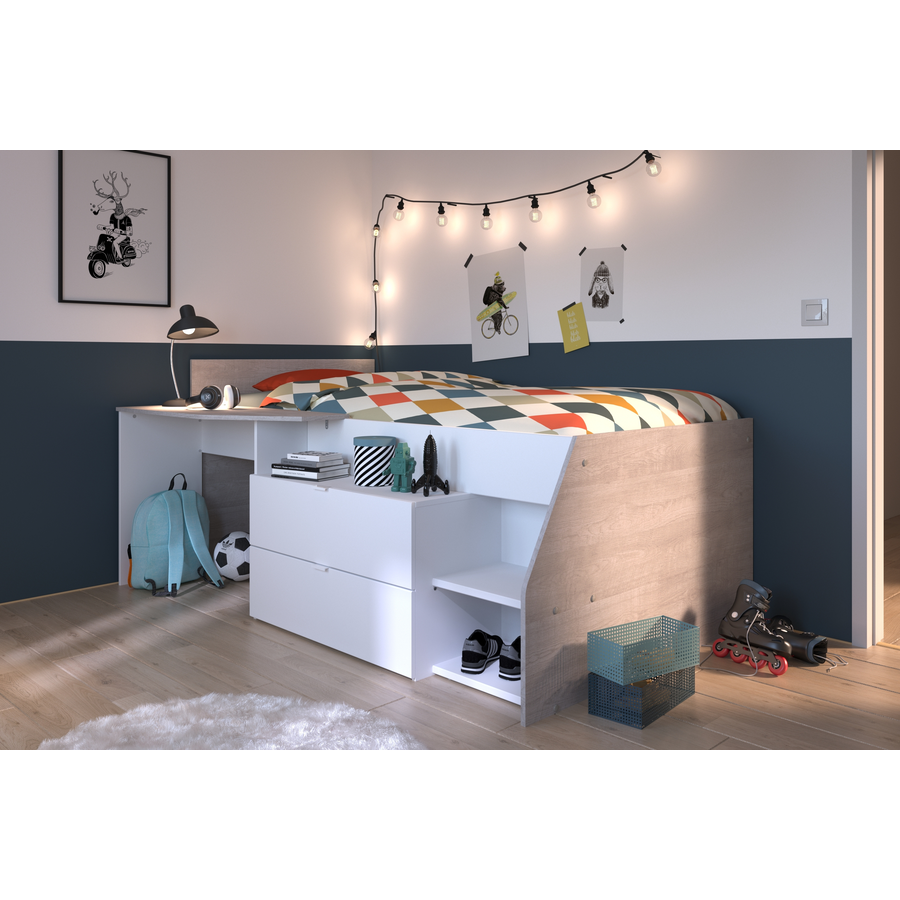 Parisot Multifunktions Hochbett Milky Weiß-Grau Weiß  Grau Loft