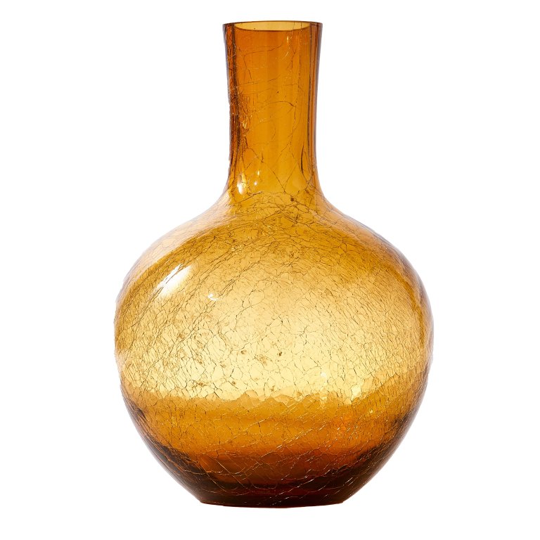 POLSPOTTEN Crackled Glass Ball Body vaas L geel