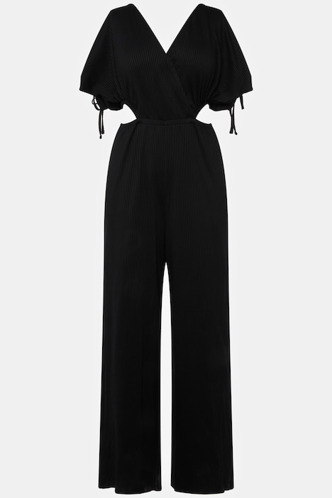 Jumpsuit, Streifenstruktur, V-Ausschnitt, Wickeloptik
