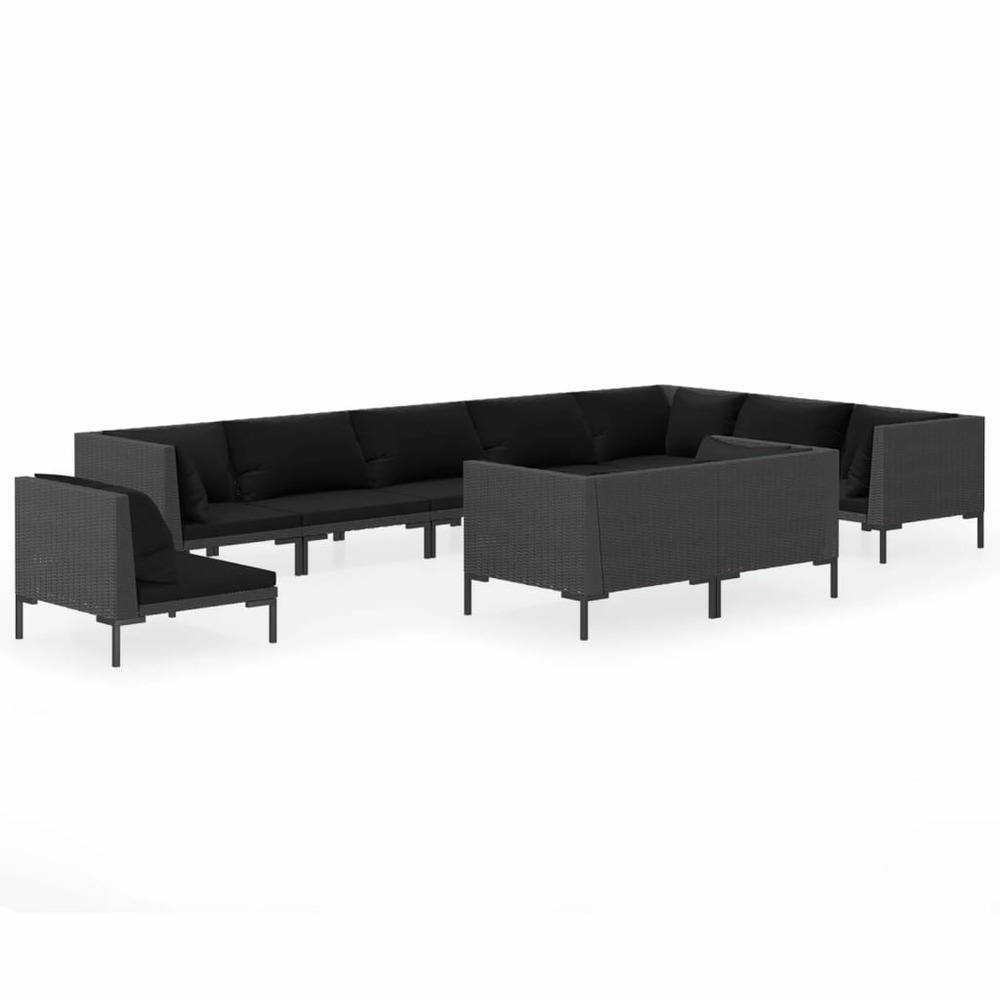 Salon de jardin meuble d'extérieur ensemble de mobilier 10 pièces avec coussins résine tressée gris foncé