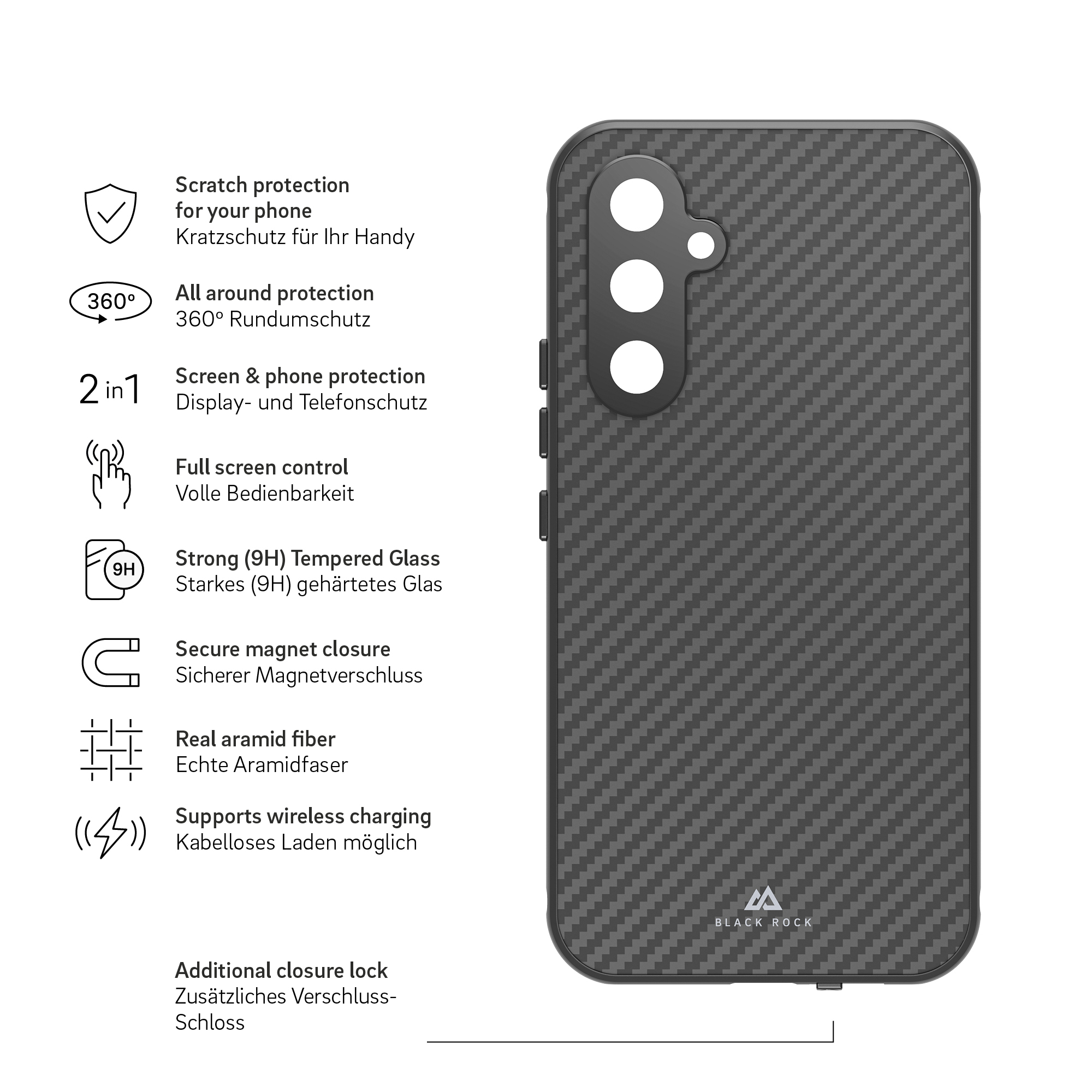 Samsung Galaxy A54 5G Magnetische 360° Glass Schutzhülle mit Echt Carbon Backcover   Display- / Kameraschutz (2210TGCB02) - Schwarz