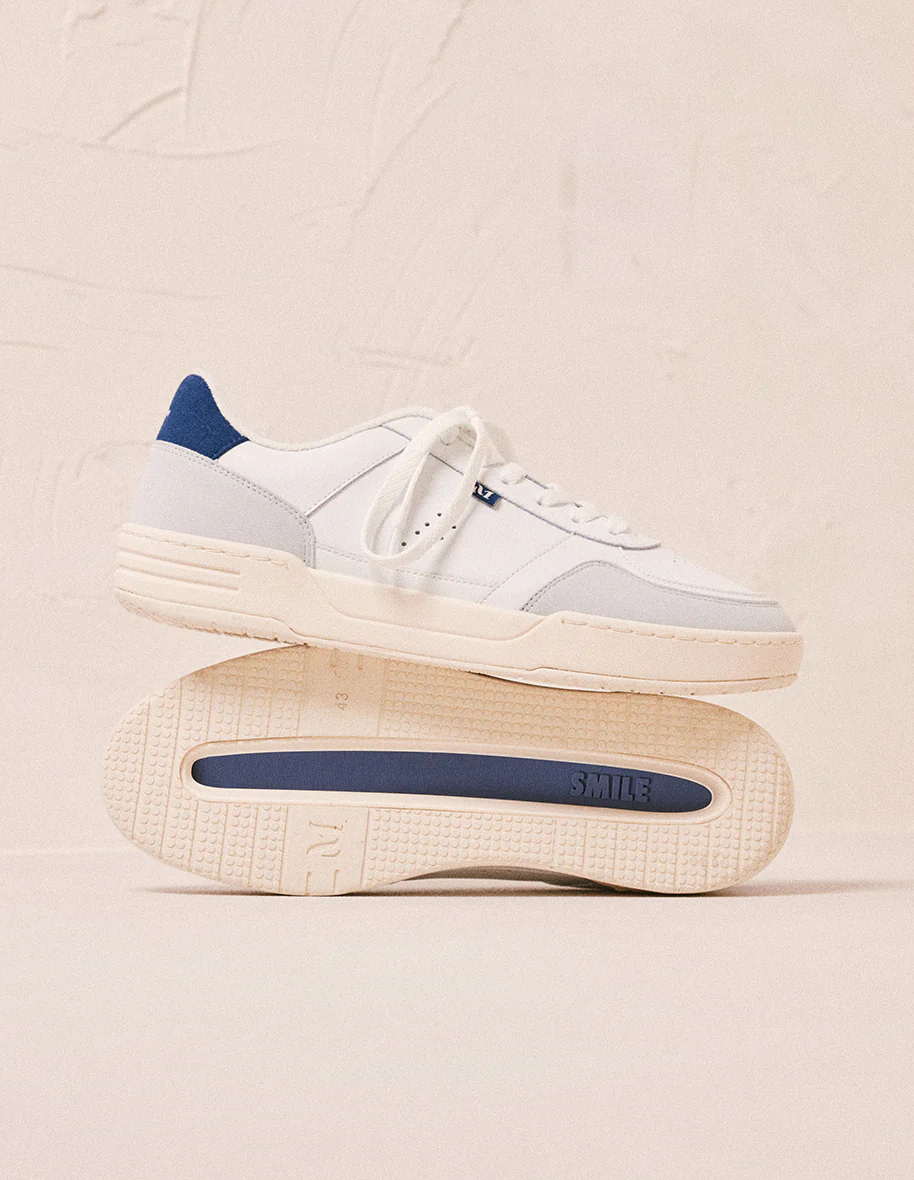 Baskets basses Mael - Cuir recyclé et suède vegan blanc marine