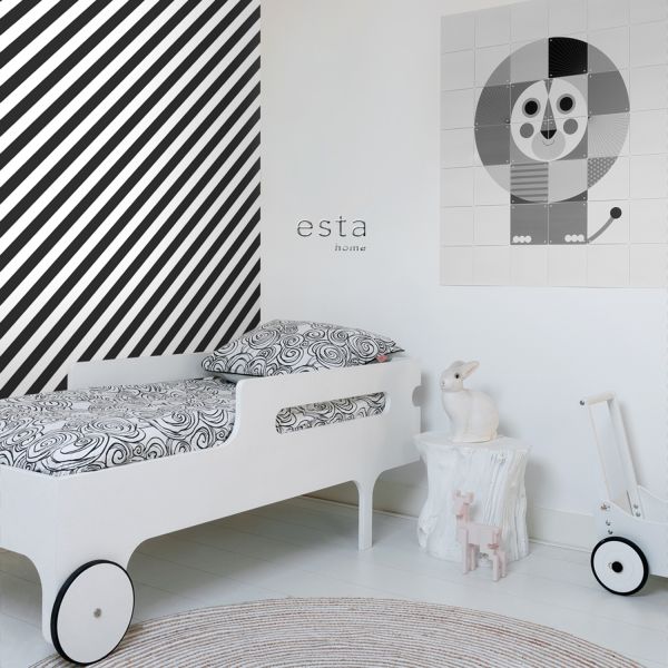 Estahome Strepen Behang V - 0,53 x 10,05 m - Zwart / Wit
