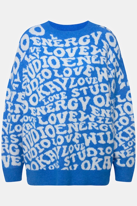 Pullover, oversized, Writing-Muster, Rundhals, Langarm