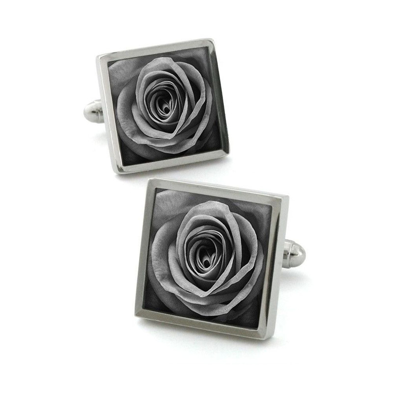 Boutons de manchette, Rose unique grise
