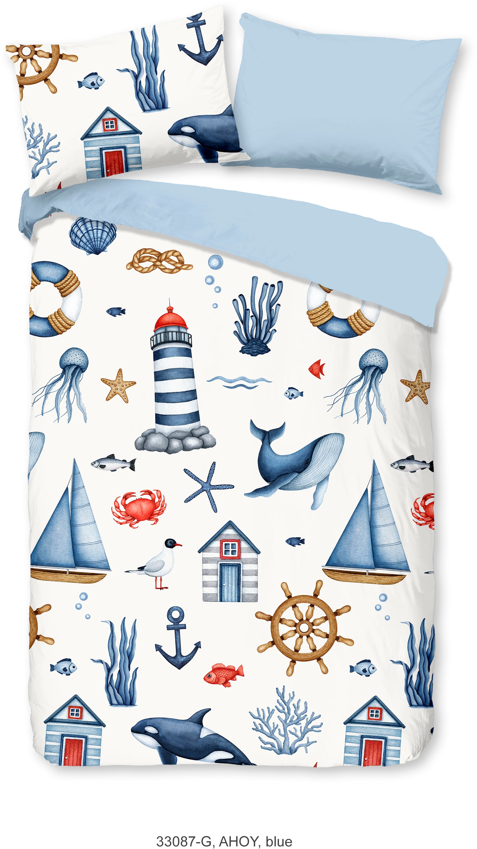 good morning Babybettwäsche »Ahoy« 2 Stk. tlg. 100% Baumwolle, Reissverschluss, Wendeoptik, Baby, Kind, Maritim