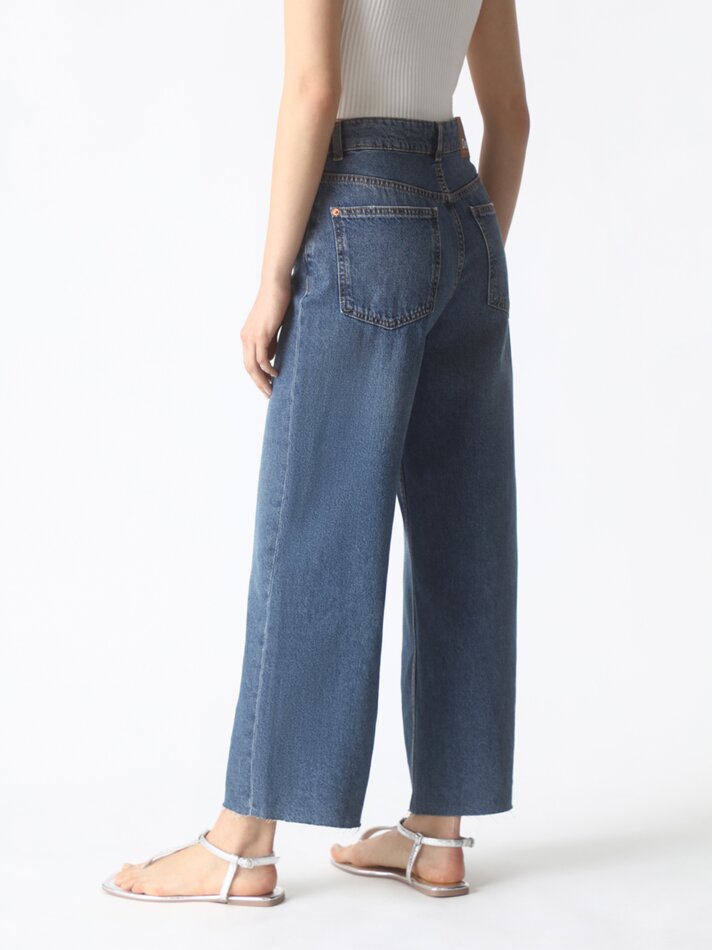 Calças culote jeans - Azul escuro
