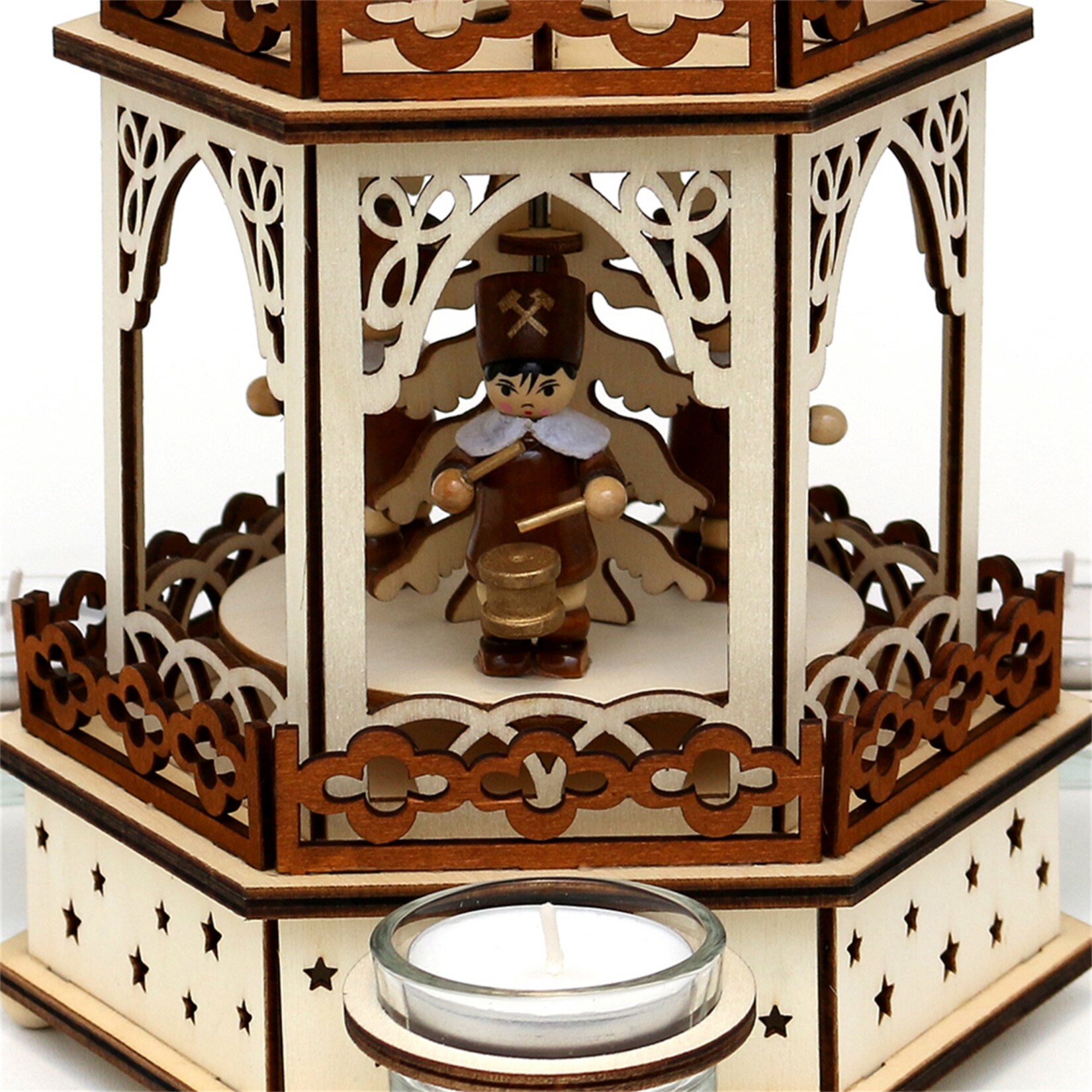 SIGRO Holz Teelichtpyramide 2 Etagen Bergleute