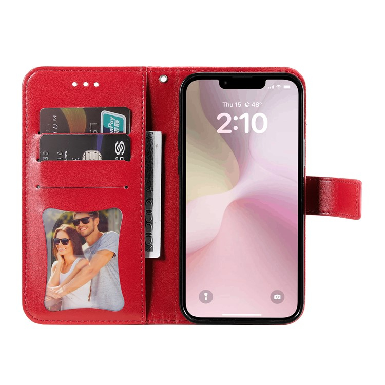 iPhone 16e Leder Tasche Wallet - Mandala Flowers Imprint - Rot