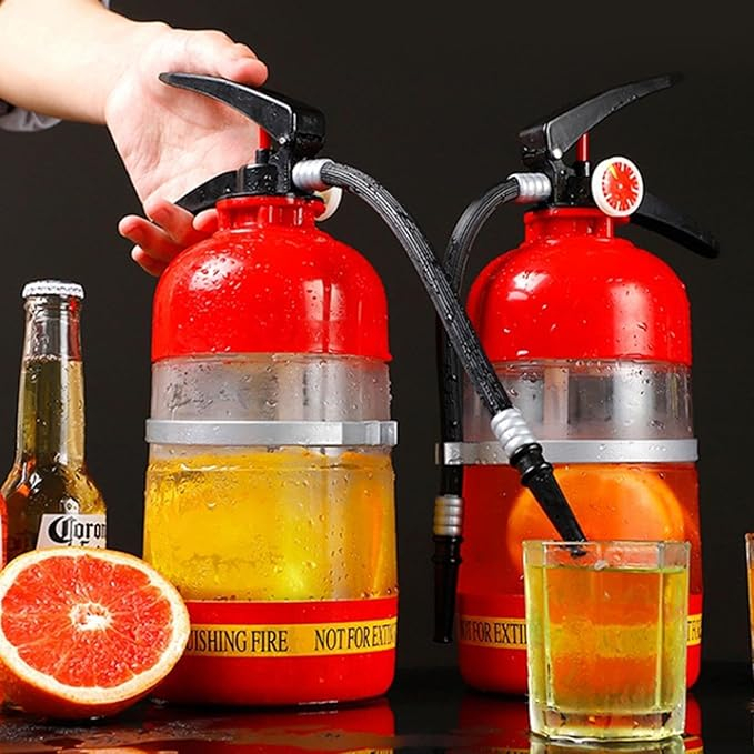 (1.5l) 32cm Getränke Spender Party Feuerlöscher mit Pumpe Dispenser für Bier / Cocktails / Wasser / Ice Tea - Rot / Schwarz