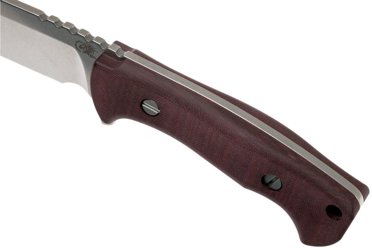 Rick Hinderer Ranch Bowie Burgundy Canvas Micarta, Stonewashed, bowie mes