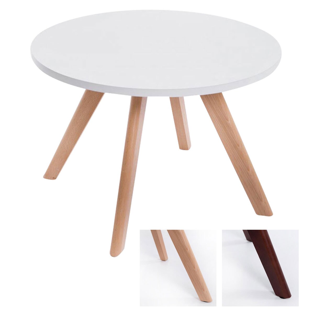 CLP Design-Beistelltisch EIRIK aus Holz I Runder Teetisch mit matt weißer Tischplatte I Kompakter Couchtisch mit Holzbeinen