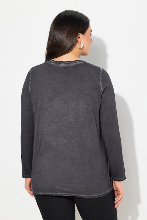 Shirt, cold dyed, Pailletten-Herz, V-Ausschnitt, Langarm