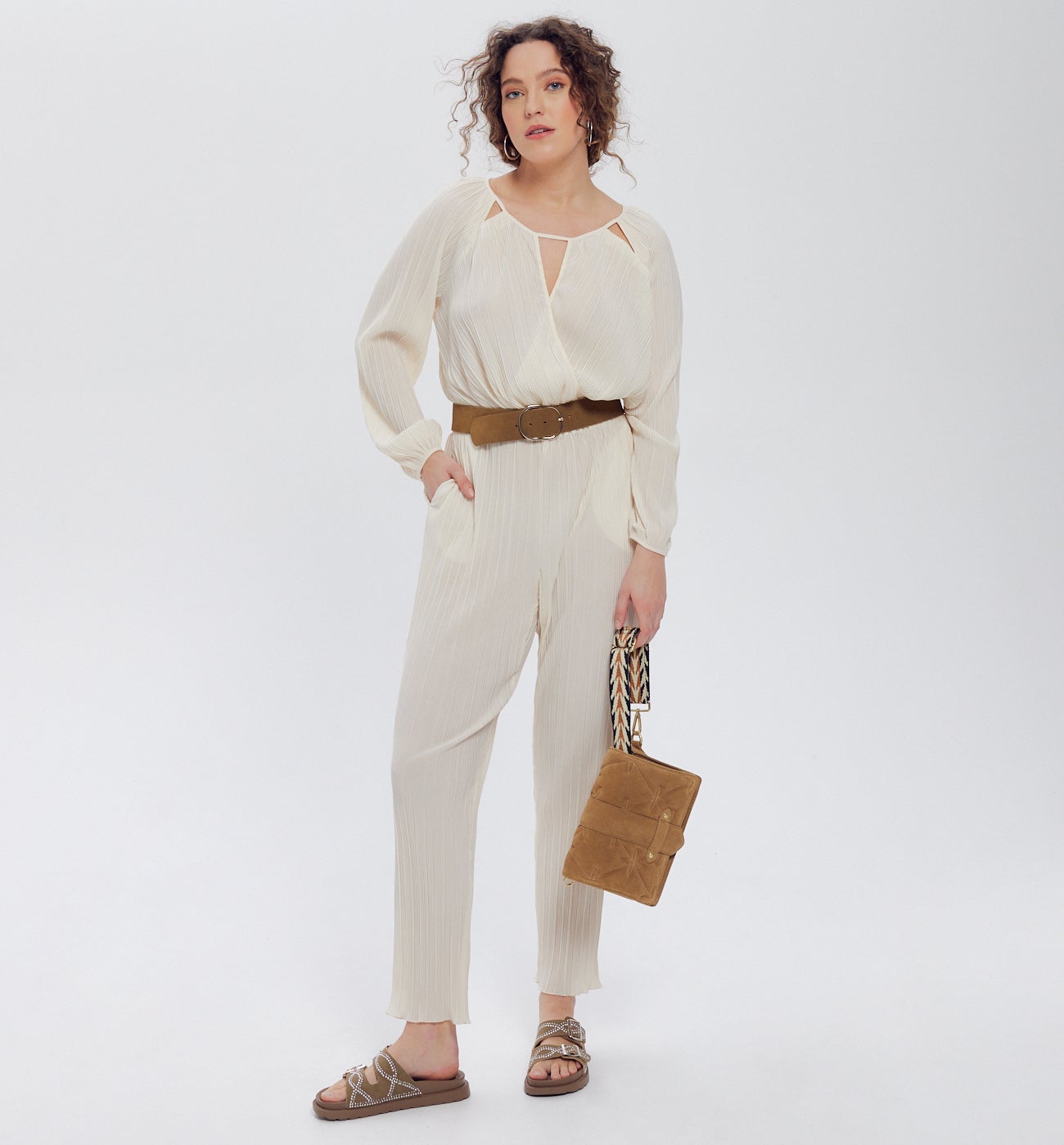 Combinaison-pantalon plissée - Ecru
